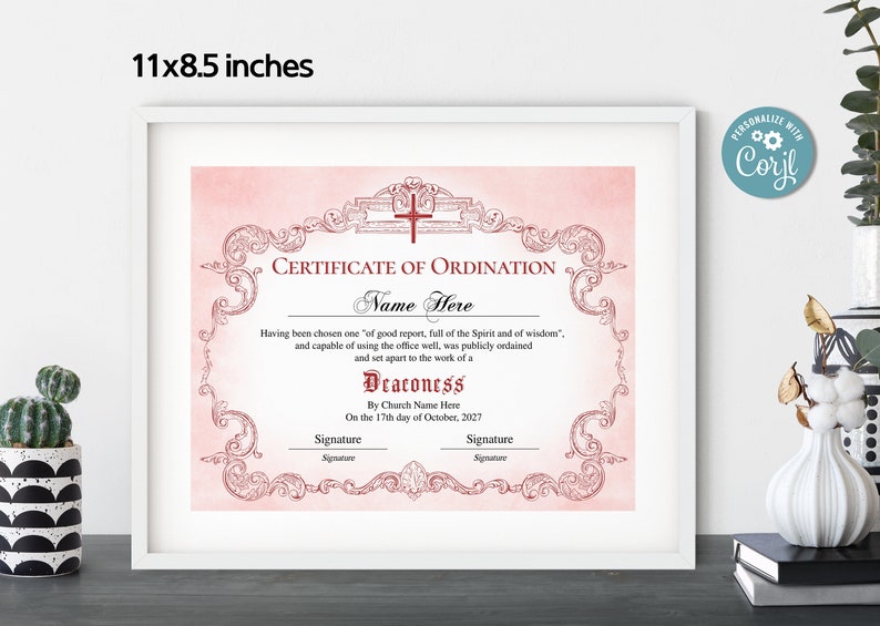 Deaconess Ordination Certificate Template Printable Editable - Etsy
