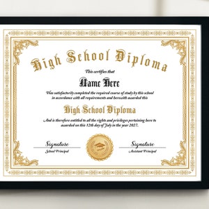 Afdrukbaar middelbareschooldiploma, bewerkbaar HomeSchool-diploma, algemeen gelijkwaardigheidsdiploma, sjabloon voor afstudeerdiploma, exclusief GED-diploma