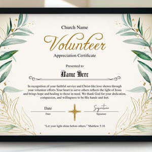 Greeney Gold Volunteer Appreciation Certificate, Printable Volunteer Award Certificate Template, Certificate of Appreciation for Volunteers