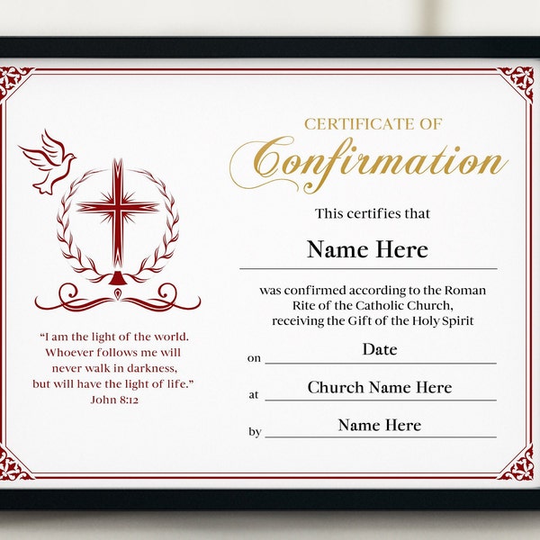 11x8.5 Confirmation Certificate, PPT, PDF Confirmation Certificate, Gifts for girl and boy catholic, Religious Certificate, Instant Download