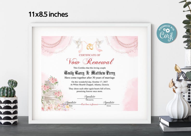 Editable Vow Renewal Certificate Template, Printable Wedding Vow Renewal Certificate, Printable Marriage Vows Keepsake, Vow Renewal Gift