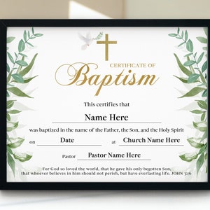 Certificado de Bautismo de Bebé, Certificado de Dedicación de Bebé Editable, Regalo de Bautismo, Bautismo de Niño/Niña, Imprimibles Dedicación de Bautizo de Bebé