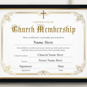 Church Membership Certificate, Printable 11x8.5 New Member Certificate of Membership, Editable Member Certificate, Church Templates Download