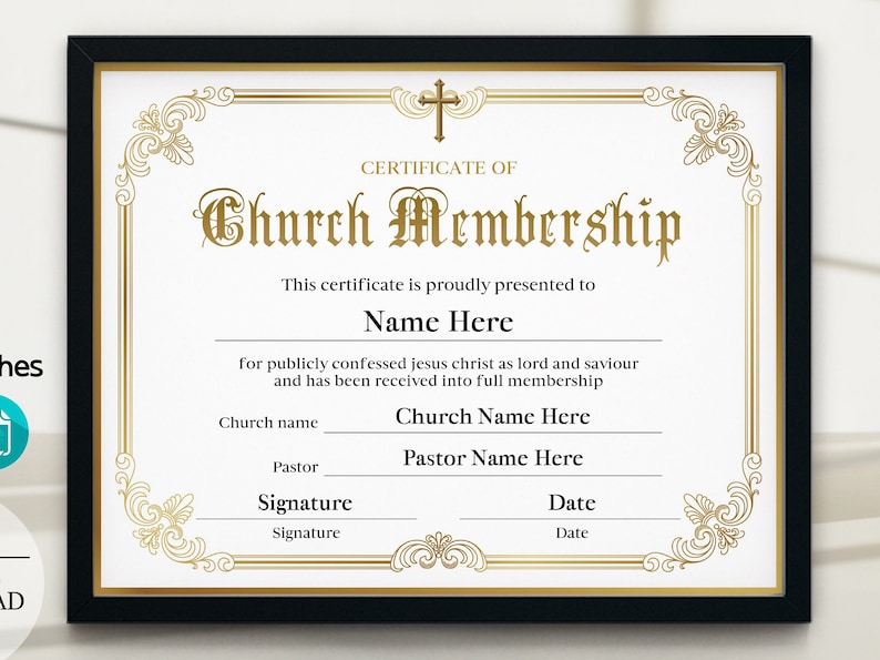 Church Membership Certificate, Printable 11x8.5 New Member Certificate ...