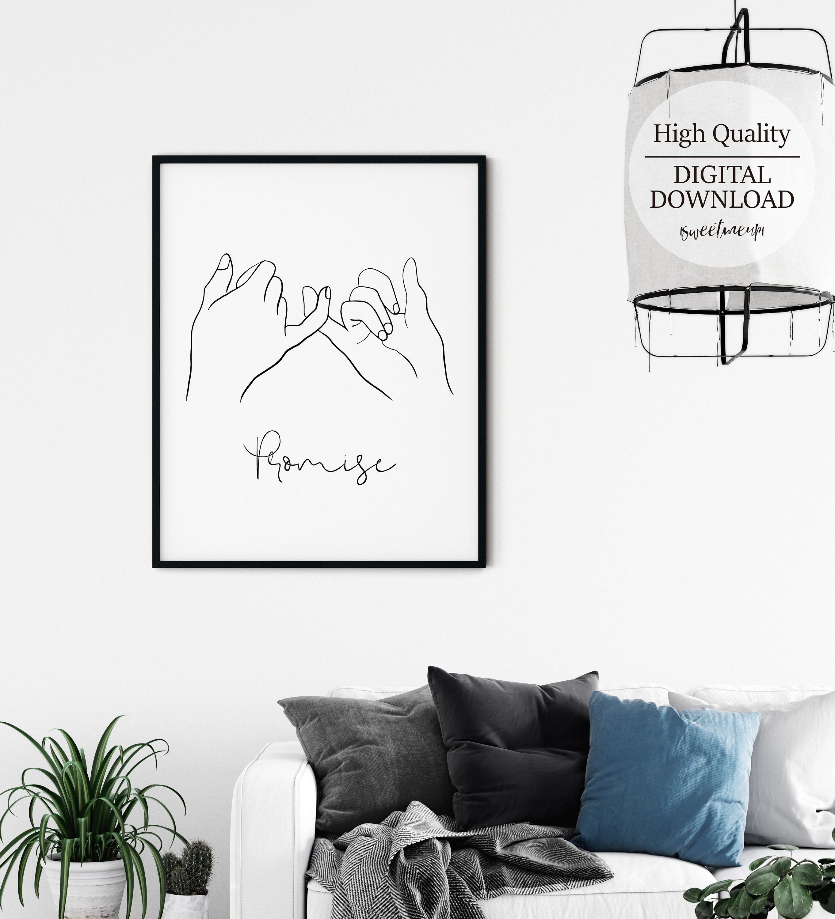 Romantic couple pinky promise line art, pinky swear contour drawings,  minimalist lovers holding hands one line drawing, Doodle flower on  watercolor