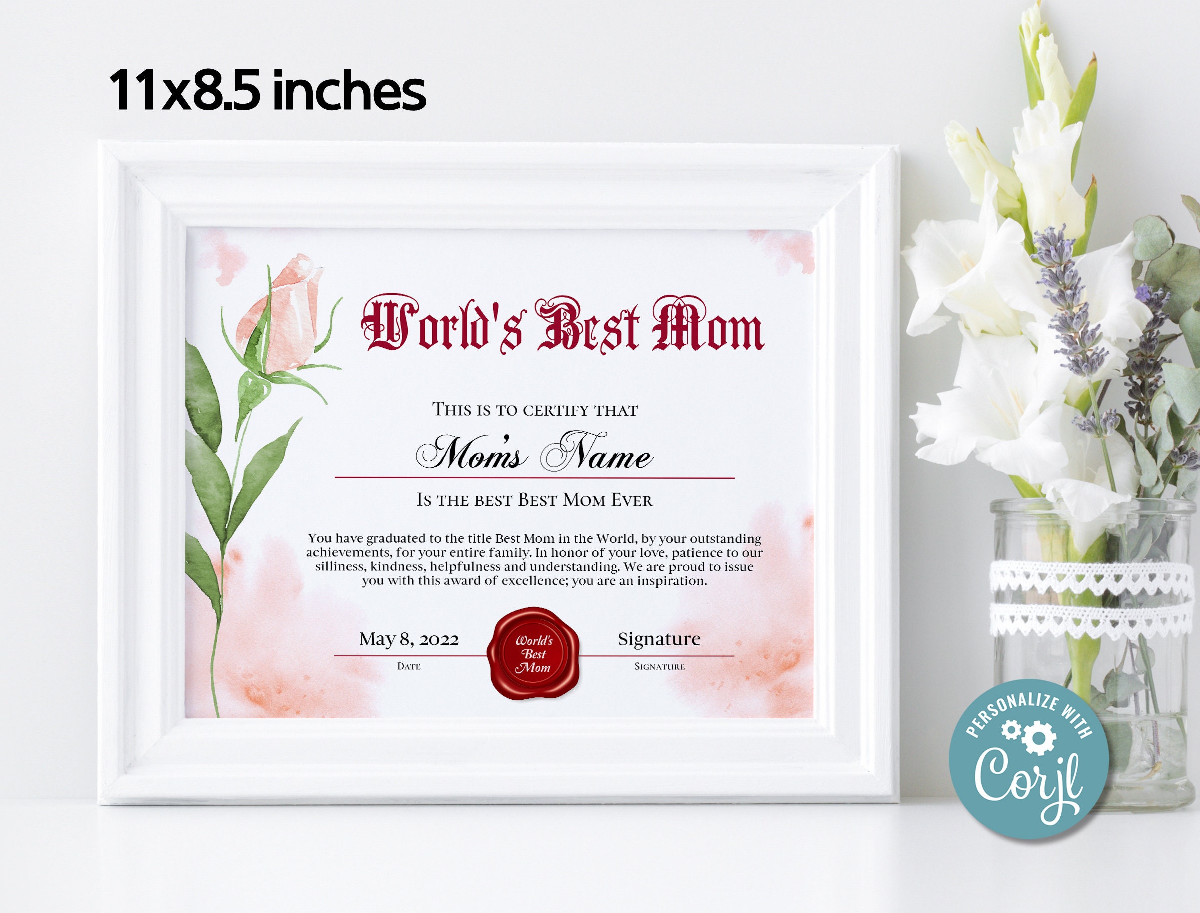 Best Mom Certificate Template Editable Award for Best Mom Gift for Best Mom Certificate Template Editable Award for Best Mom Gift for