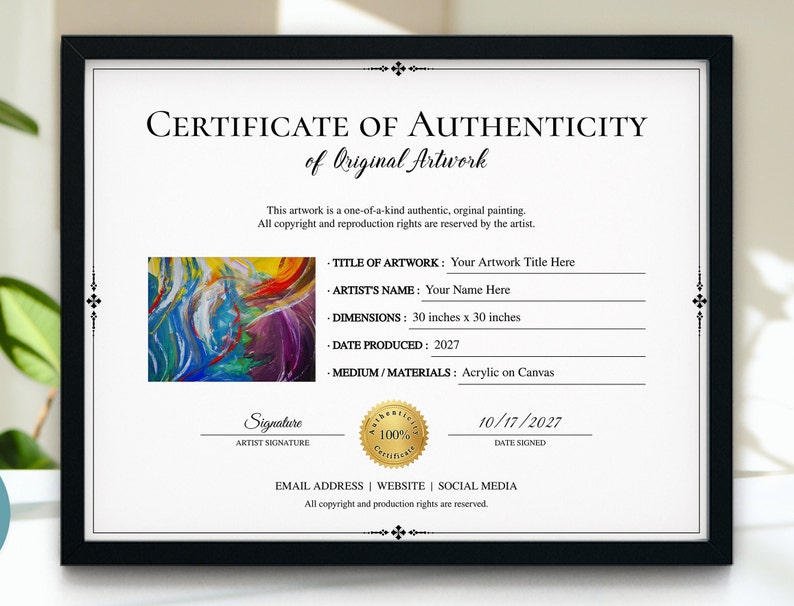Editable Certificate of Authenticity, Certificate of Authenticity for