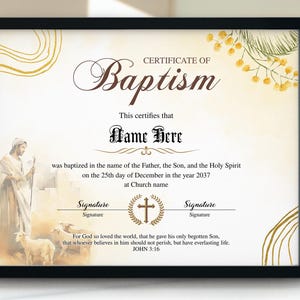 Plantilla de certificado de bautismo (11 x 8,5), imprimible, editable, recuerdo, regalo personalizado