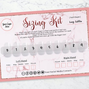 Nail Sizing Kit, Pink and Gold Marble Press On Nail Sizing Kit, Sizing Kit For Nails, Press On Nail Sizing Kit, Nail Business Cards, DIY