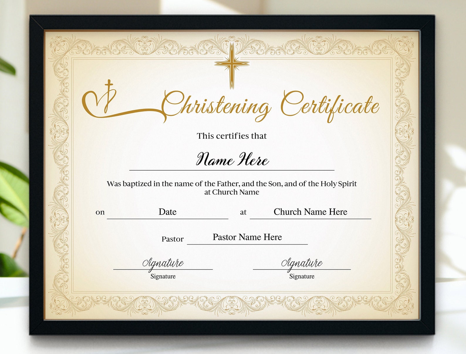 Christening Certificate Template, Baptism Holy Spirit Certificate, Gold Christening Certificate Template, Baptism Holy Spirit Certificate, Gold