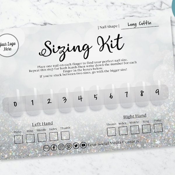 Nail Sizing Kit, Size Kit For Press On Nail, Sizing Kit For Nails, Press On Nail Sizing Kit, DIY Nail Business Cards, Editable, Printable