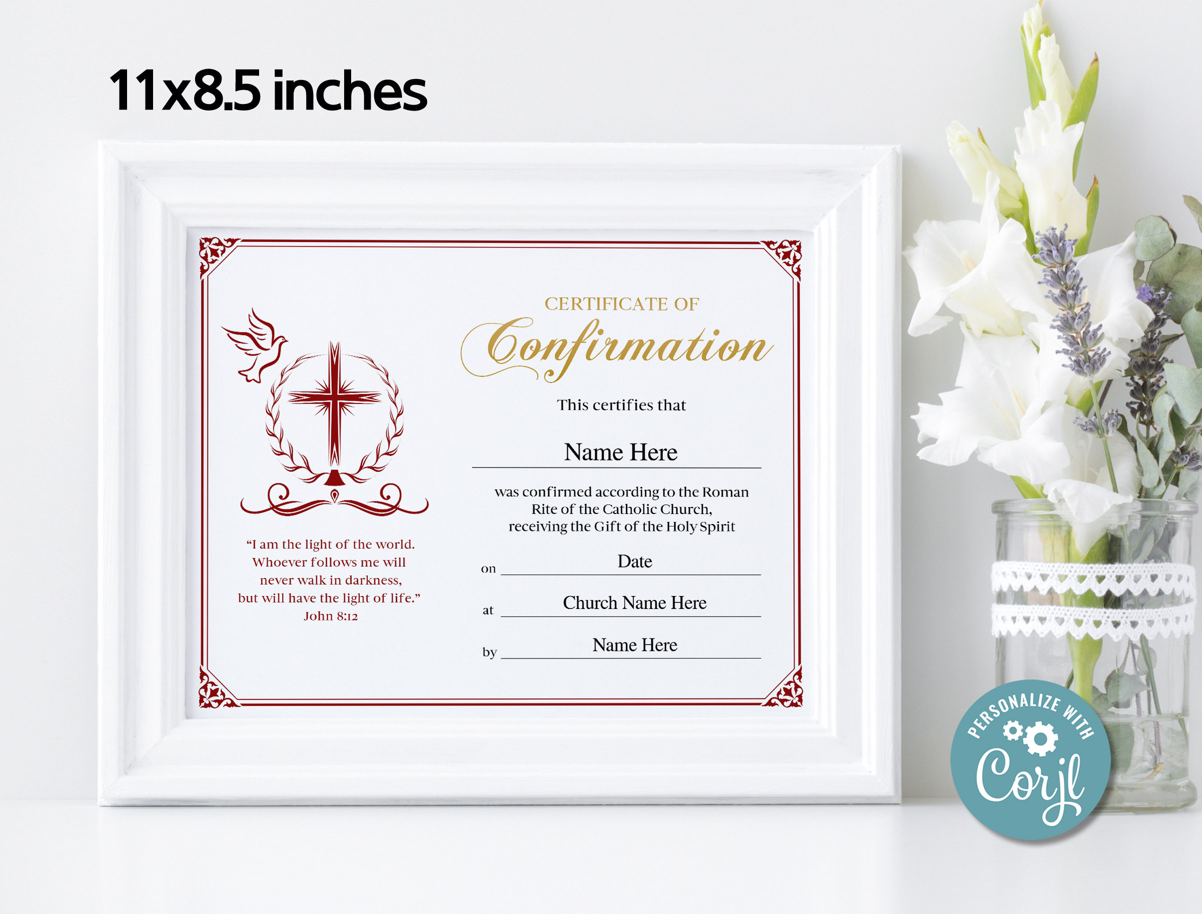 Confirmation Certificate, 11x8.5 Printable Editable Confirmation Confirmation Certificate, 11x8.5 Printable Editable Confirmation
