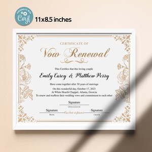 Vow Renewal Certificate, Editable Printable Wedding Certificate ...