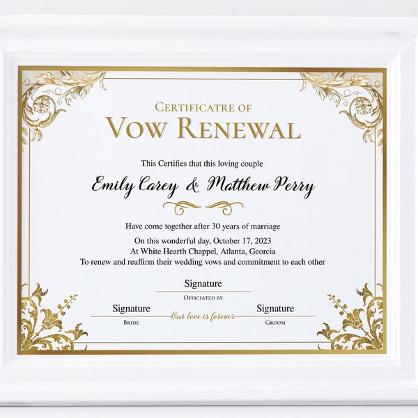 Vow Renewal Certificate, Elegant Certificate of Vow Renewal, Wedding Certificate Template,Editable Printable Marriage Commitment Certificate