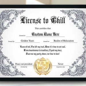 Certificado de aposentadoria, Licença para relaxar na festa de aposentadoria, Presente de piada de aposentadoria personalizado, ideia de presente engraçado, Aposentadoria personalizável