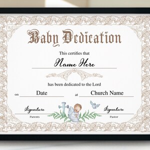 Certificado de dedicación del bebé, bautismo, dedicación del bautizo del bebé, certificado de dedicación del bebé 11x8.5, plantillas de iglesia imprimibles editables
