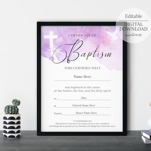 8.5x11 Edición del certificado de bautismo sagrado, descarga del certificado de bautismo de niñas, bautismo digital, PDF, PowerPoint, descarga del certificado de la iglesia, Bp02