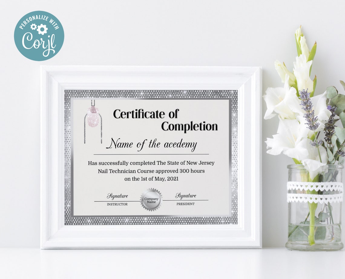 Nail Certificate Template Certificate of Completionsilver Etsy