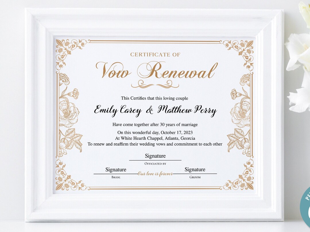 Vow Renewal Certificate, Editable Printable Wedding Certificate Template, Wedding Anniversary ...