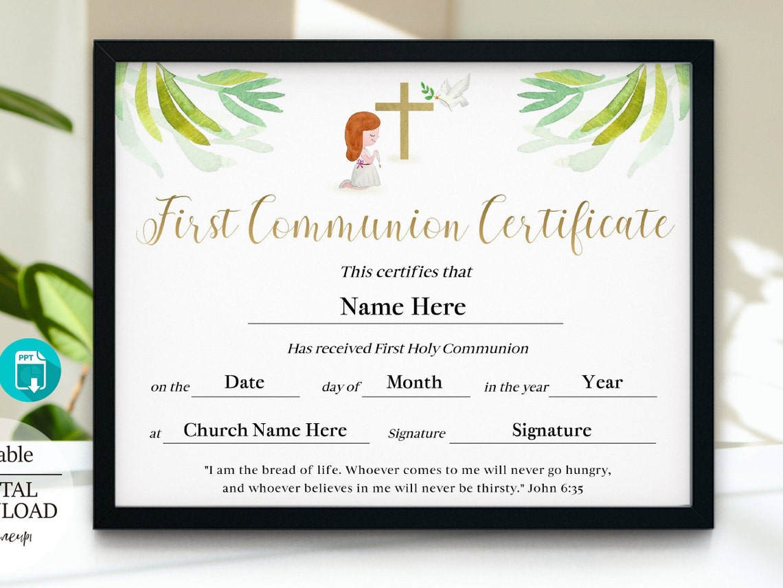 11x8.5 First Communion Certificate Template, Editable Printable First 11x8.5 First Communion Certificate Template, Editable Printable First