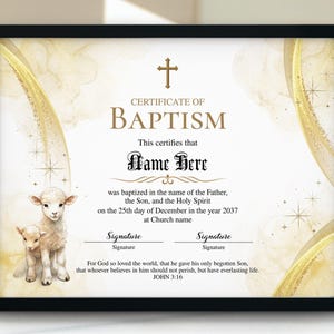 Plantilla de certificado de bautismo, certificado de bautismo imprimible de 11 x 8,5, regalo de bautismo, bautismo de niño/niña, plantilla de certificado de bautismo editable