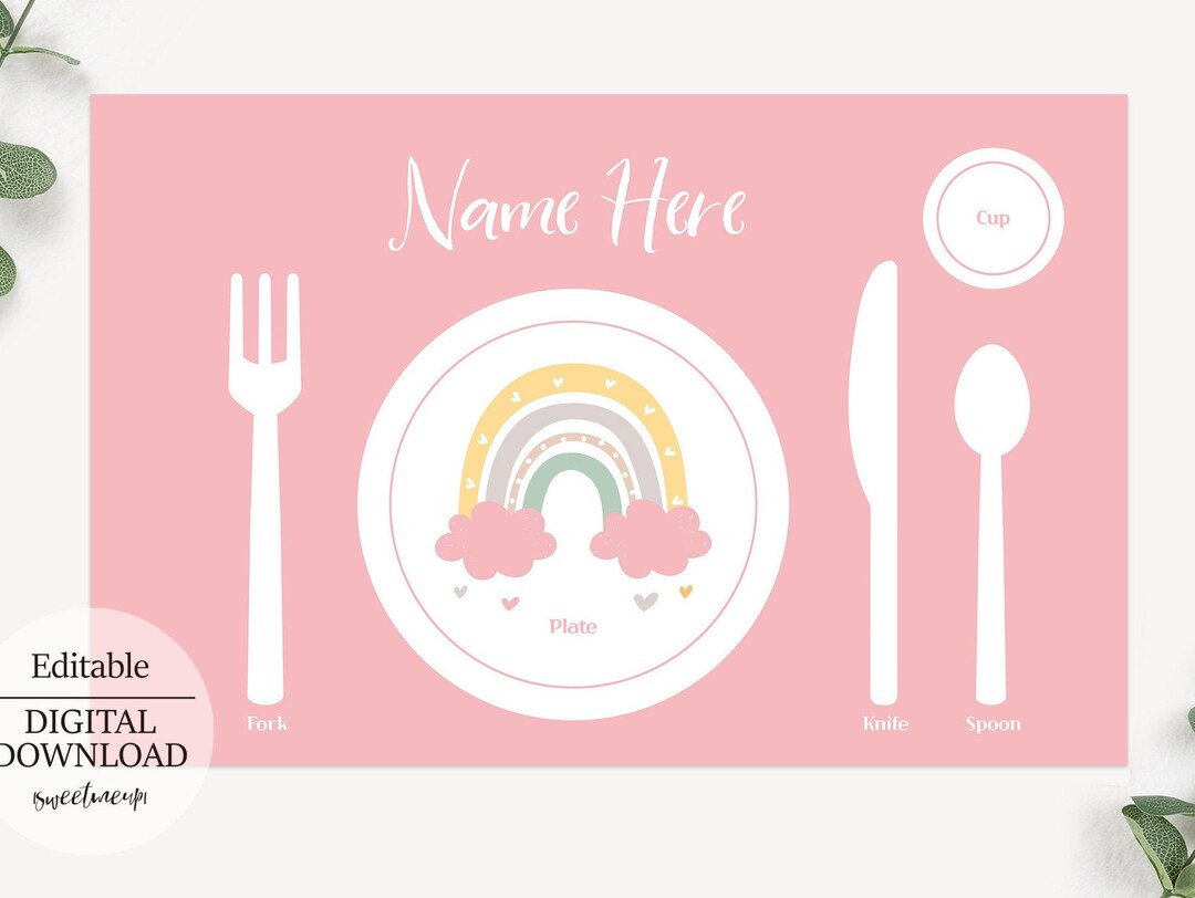 Pink Montessori Placemat Printable, Personalized Name Montessori