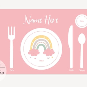 Pink Montessori Placemat Printable, Personalized name Montessori printable placemat, Rainbow Themed Placemat, Preschool placemat