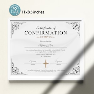 Printable Confirmation Certificate, Church Certificate Template, 11x8.5