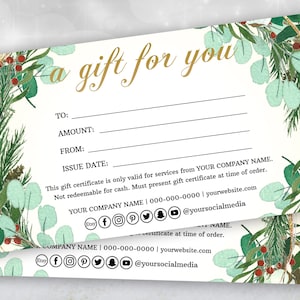 Christmas Gift Certificate Template, Holiday Editable Gift Voucher, Editable Christmas Gift Card, DIY Christmas Coupon, A Gift for you