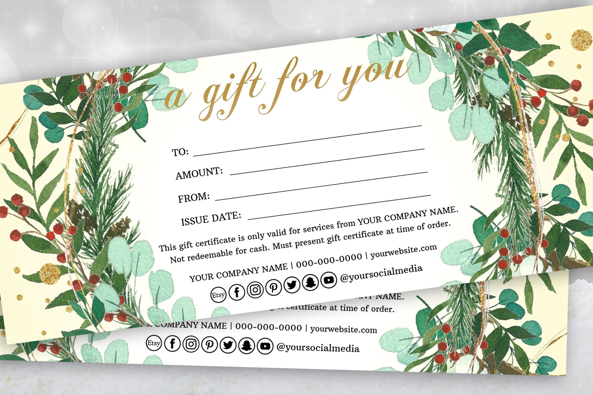 Merry Christmas wreath Gift Certificate Printable DIY Xmas | Etsy