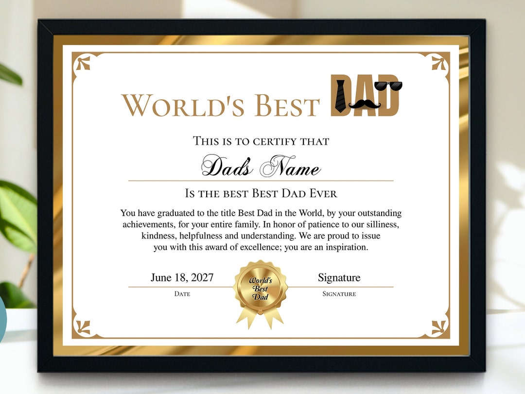 World's Best Dad Certificate Award, Best Dad Award Certificate ...