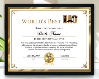 World's Best Dad Certificate Award, Best Dad Award Certificate, Printable Editable, Father's Day, Dad Birthday, Personalized Gift for Dad