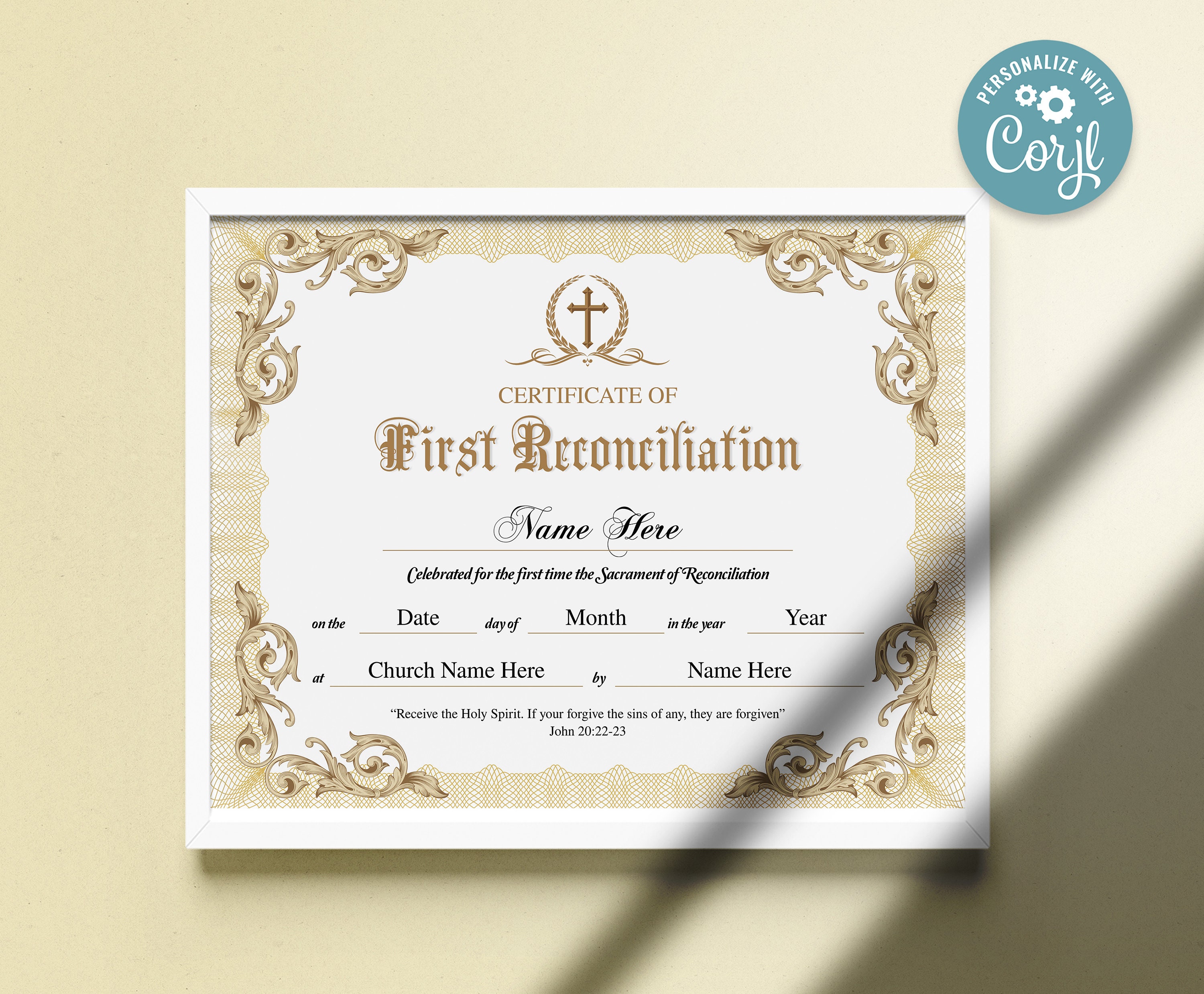 11x8.5 First Reconciliation Certificate, Printable Certificate of First ...