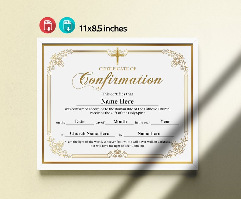 Confirmation Certificate Printable Gold Elegance Confirmation - Etsy