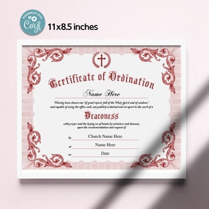 Deaconess Ordination Certificate Template, Printable Editable ...