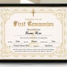 First Communion Certificate, 11x8.5 Printable First Communion ...