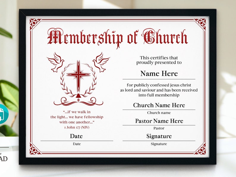 11x8.5 New Member Certificate of Membership Printable Church - Etsy