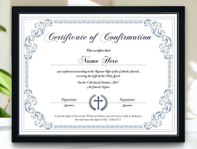 Editable Confirmation Certificate Template, Minimalist Religious