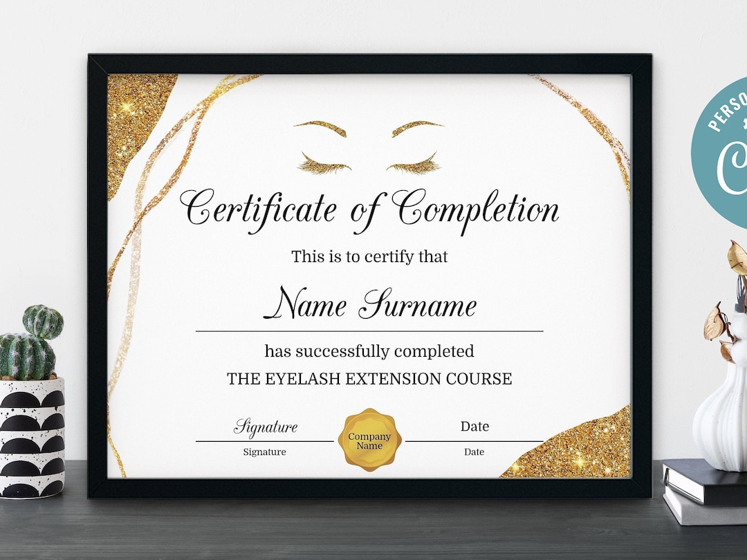 Lashes Certificate of Completion, Lash Extension Certificate Instant ...