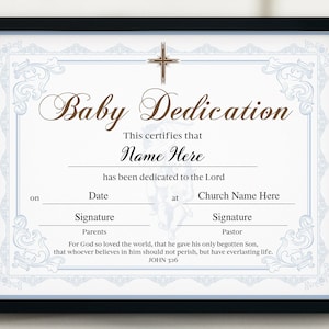 11x8.5 Baby Dedication Certificate, Baby Boy Dedication Certificate, 11x8.5 Printable Baptism gift, Editable Printable Church Templates