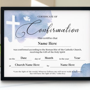 Plantilla de certificado de confirmación, certificado de confirmación imprimible editable, certificado de la iglesia, editar PDF, PPT, regalo de confirmación 11x8.5