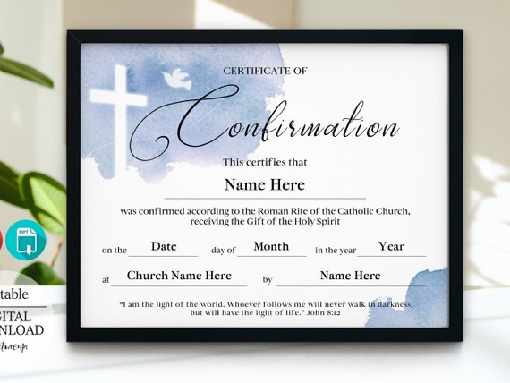 Confirmation Certificate Template Editable Printable - Etsy