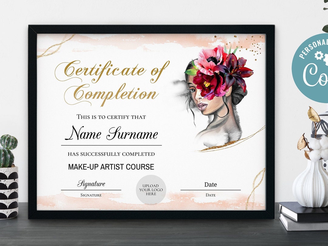 Make up Artist Certificate, Certificate of Completion Instant Download, Editable Beauty Training