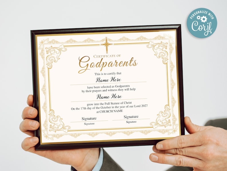 Godparents Certificate Template, Printable Editable Godparents