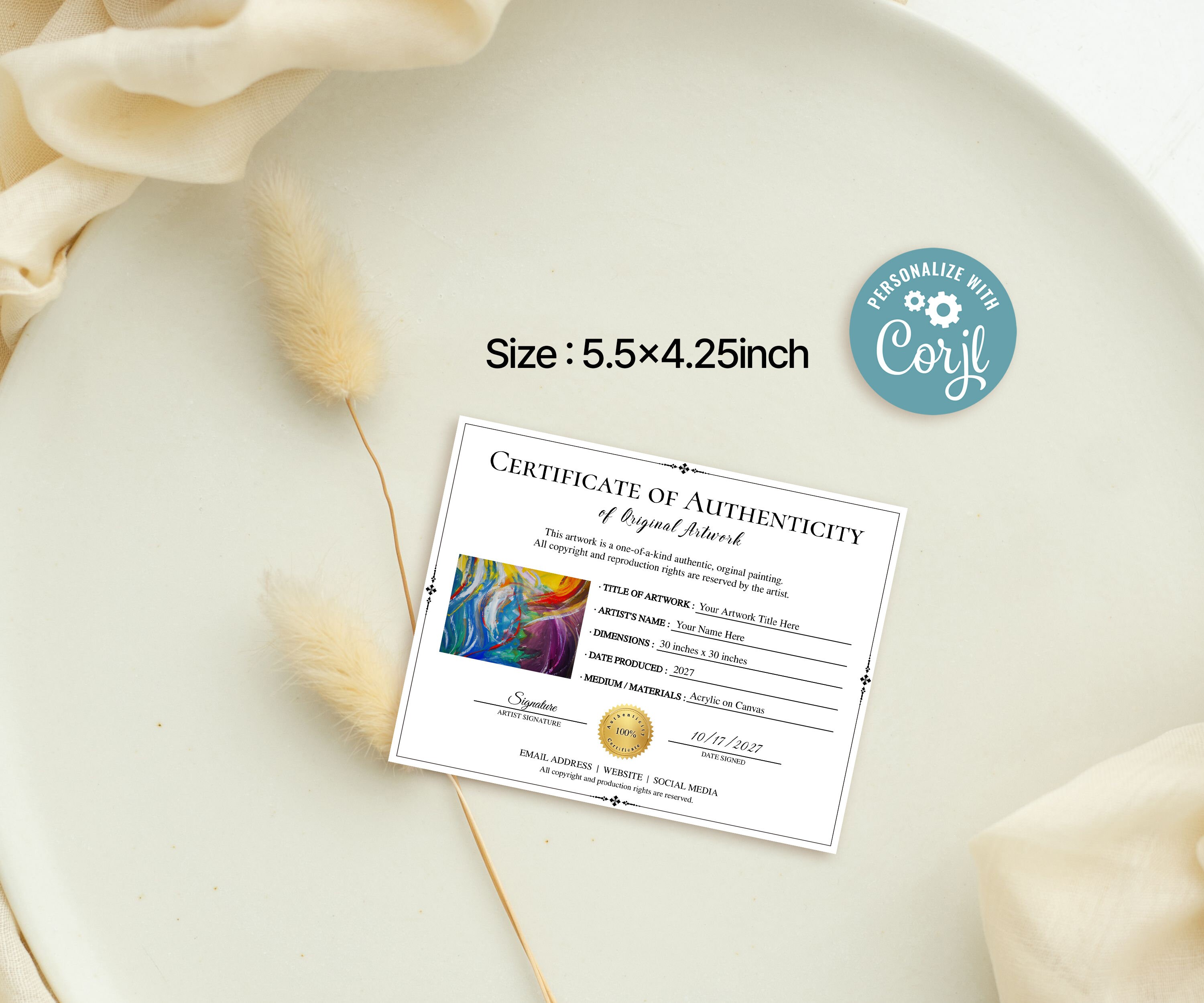 Certificate of Authenticity, Certificate of Authenticity for