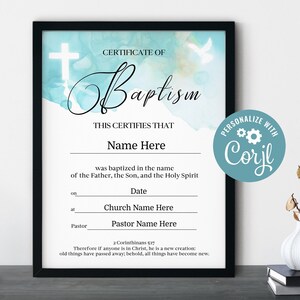 Certificado de bautismo de bebé, regalo de bautismo, certificado de bautismo de niño, certificado de bautismo de niña, decoración de bautismo, certificado imprimible, 8.5x11