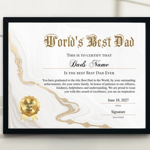 World's Best Dad Certificate Award, Printable Editable Best Dad Award ...