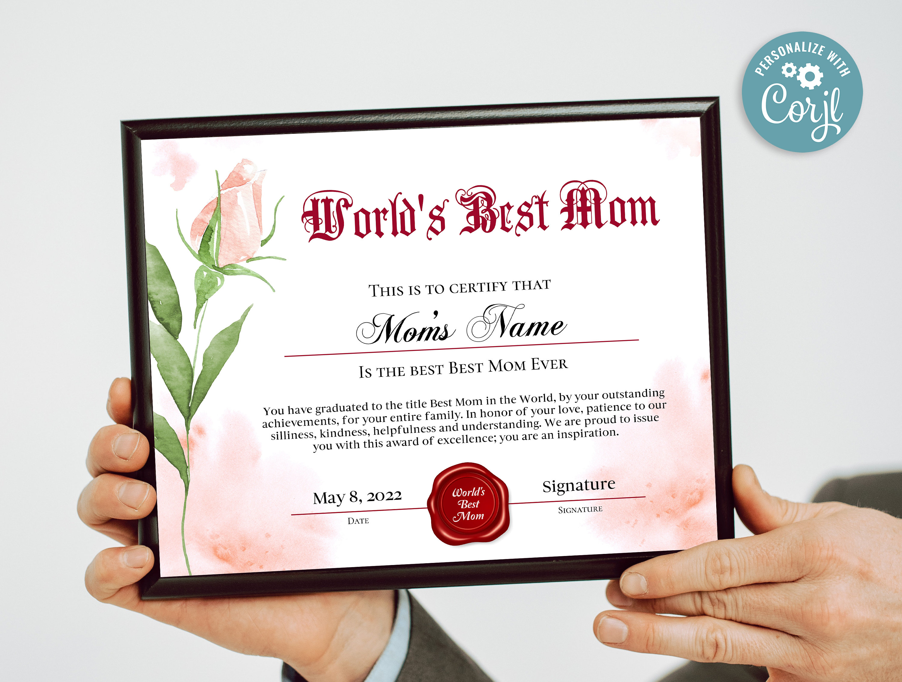 Best Mom Certificate Template, Editable Award for Best Mom, Gift for Best Mom Certificate Template, Editable Award for Best Mom, Gift for