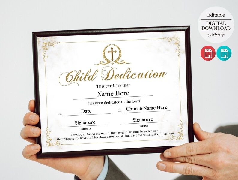 Child Dedication Certificate, Elegant Child Dedication Certificate