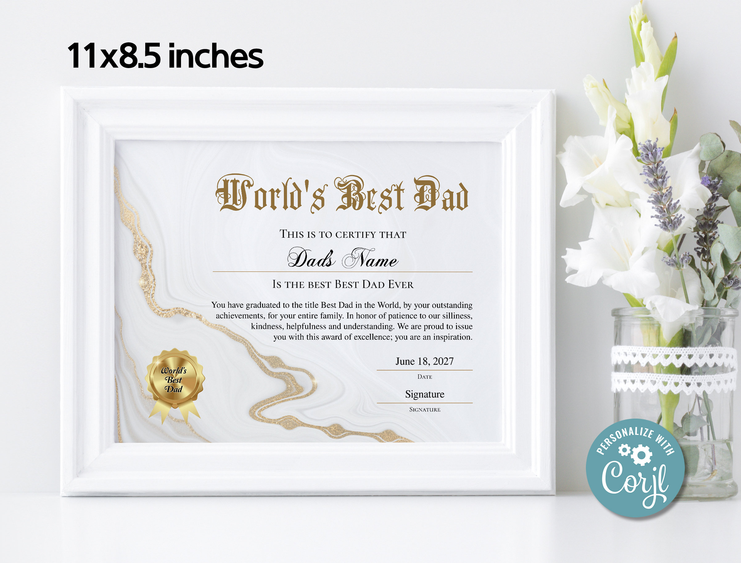 World's Best Dad Certificate Award, Printable Editable Best Dad Award